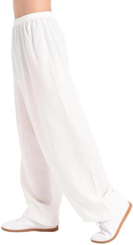Wttagkl® Pantaloni Tai Chi per Uomini e Donne, Arti Marziali, Pantaloni Kung Fu, Lanterna di Yoga, Pantaloni da Jogging,Weiß-L