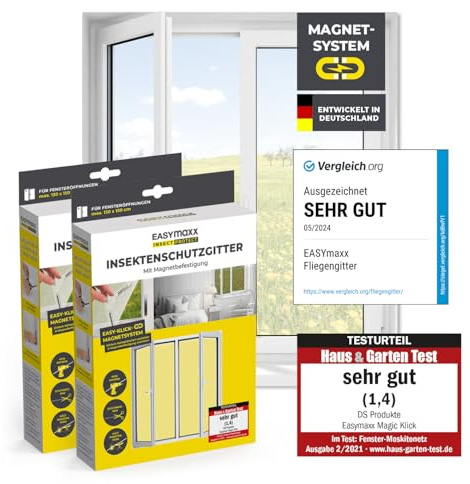 EASYmaxx Insect Protect Fliegengitter Fenster mit Magnetbefestigung | zuschneidbares Moskitonetz | Insektenschutz Fenster bis 130 x 150 cm | Mückenschutz Magnet - leichte Montage [2 Stück]