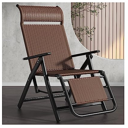 Lsoiup Klappbarer Liegestuhl mit Kissen, Schwerelosigkeits-Loungesessel für den Außenbereich, für Strand, Pool, Rasen, Camping, Innenbereich, Büro, Terrasse, Korb-Rattan-Liegestühle (braun)
