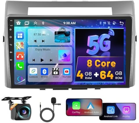 Hikity 4+64G 9 Radio Android para Toyota Corolla Verso AR10 2004-2009 | IPS Pantalla Táctil Wireless Carplay Autoradio 2 DIN GPS Navi Bluetooth WiFi FM/RDS Cámara Trasera DSP Mirror Link 4+64G