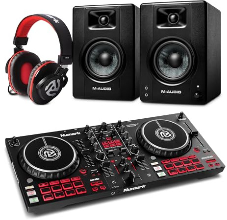 Numark Mixtrack Pro FX DJ Controller and M-AUDIO BX4 Pair Studio Monitors with Headphones for Studio Recording, Music Production, Podcasting, Streaming