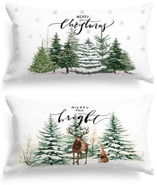Lanpn 40x80 Standard Weihnachten Kissenbezüge 2 Stück, Wald Rentier Weiß Lang WeihnachtsKissenbezüge Schlafkissenbezug Kissenhülle für Wohnzimmer Sofa Weihnachten Heimdekoration