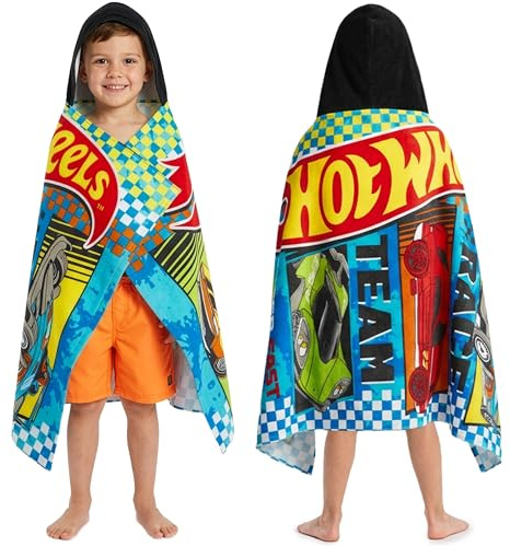 Get Trend Hot Wheels Cars Bath Towels with Hood for Boys, Ages 2-6, One Size Soft and Absorbent Hooded Cotton Beach Towel Wrap, Swimming Pool Poncho, Gifts for Boys (Multi Hot Wheels)