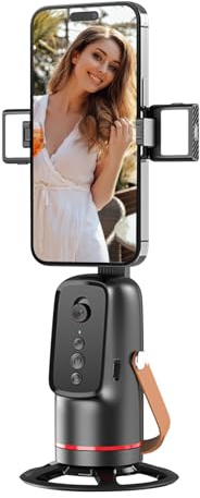Faltbarer AI Gimbal, Bwaliffury Auto Face Tracking Stativ, Automatisches 360° Rotation Smart Telefonhalter, tragb. Vlog/Travel Stabilizer, 2 Spotlight, für Videoaufnahme, Live Streaming, Vlog, Schwarz