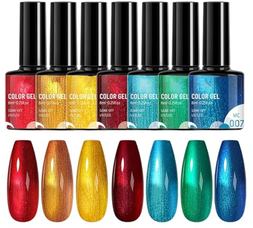 Paodduk Rainbow Gel Nail Polish, Shimmer Nail Polish Set, Fingernail Colors for Home Laides Salon Students Travel Music Festival Party Photo Sessions Beauty Lovers