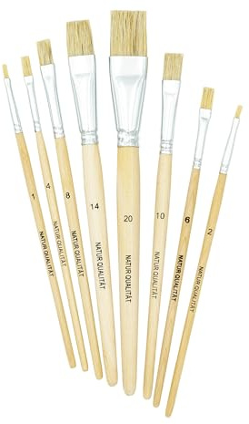 K3T Borstenpinsel-Set 8-teilig (Größen 1,2,4,6,8,10,14 und 20), mit Naturborsten und Naturbelassenen Holzstielen, Art.Nr. 49109