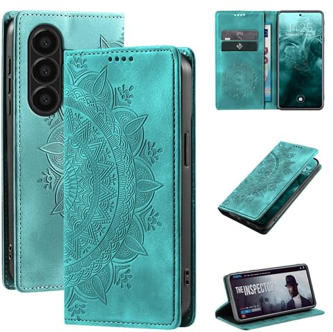 LBH Handyhülle für Samsung Galaxy A57 5G Mandala Klapphülle RFID Schutz Kartenfächer Geldfach Design Cover Case Flipcase Türkis