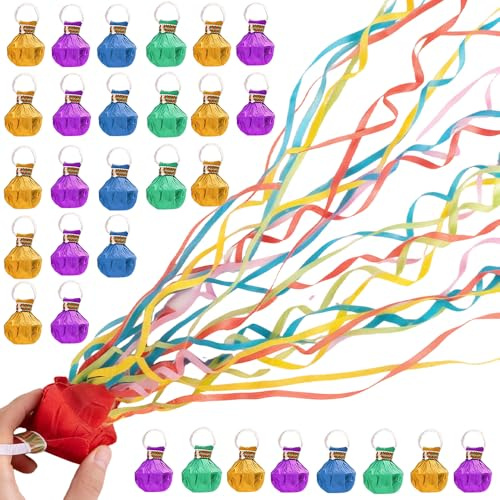 Wxeadu 30 Stück Luftschlangen Geburtstag, Wurf Luftschlangen Kanone, Wurf Luftschlangen Bomben, Hand Werfen Streamer, Konfetti Luftschlangen für Geburtstag, Hochzeiten, Karneval, Abschlussfeier