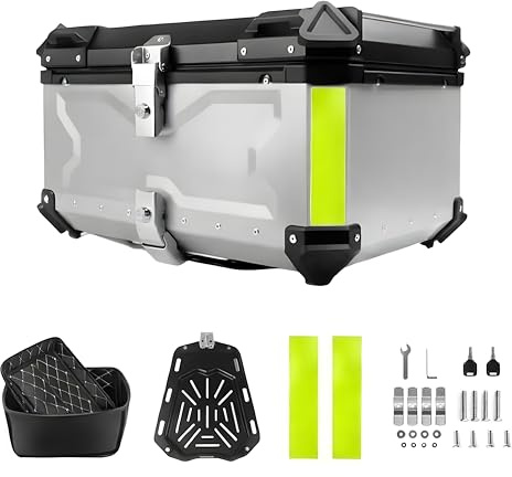 Ocorex Top Case Moto 80L en Alliage d’Aluminium - Coffre Arrière Universel Étanche pour Moto & Scooter - Valise de Rangement Grande Capacité (2 Casques) avec Doublure Cuir, Serrure de Sécurité