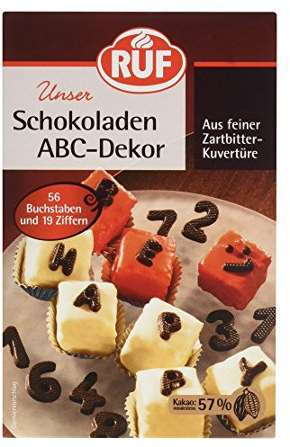 RUF Schokoladen-ABC-Dekor • Zahlen und Buchstaben aus Zartbitter-Kuvertüre, 1 x 48 g