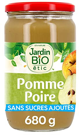 Jardin BiO étic - Compote pomme poire williams - bio - Sans Sucre Ajouté - Certifié AB - Bocal de 680g