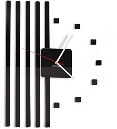 FLEXISTYLE Moderne Wanduhr 3D DIY Points schwarz, Wohnzimmer, Schlafzimmer, Modern groß ohne tickgeräusche, 45x58cm