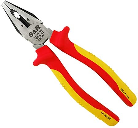 S&R Pince Coupante d' Electricien Universelle VDE 200 mm x 41 mm, acier CR-V, série VDE testé 1000 V.