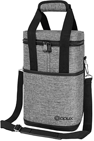opux 4,6 Bottle Wine Bag Tote Carrier | Leakproof Insulated Wine Cooler Bag for Travel, BYOB, Picnic | Padded Portable Wine Bottle Bag for Dinner Party, Christmas Gift for Wine Lovers, Women, Men