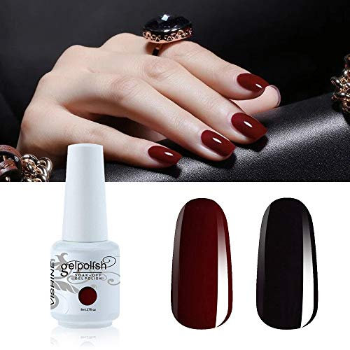 Vishine Lot de 2 Couleurs Rouge Bordeaux & Noir Vernis Gel Semi Permanent Soak Off UV LED vernis à ongles Nail Art Manucure 8ml