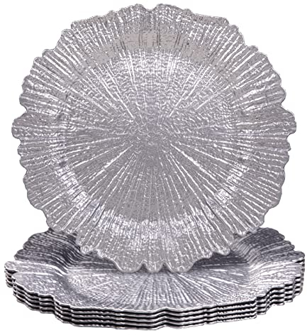 MAONAME Sottopiatto rotondo in plastica, 33 cm, color argento, per cucina, sala da pranzo, matrimonio, decorazione elegante (6, argento)