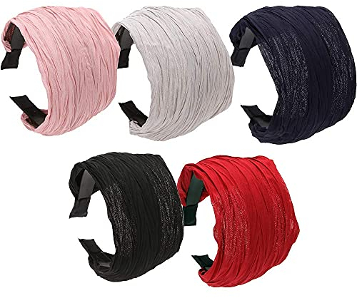 5 Stück Breites Haarreif mit Zähnen für Damen, mit Plissee-Tuchgewebe, Haarband für Mädchen, Accessoire (Mix color A, One Size)