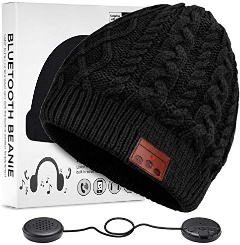 ZRUHIG Bluetooth Mütze, Wintermütze mit abnehmbarem integriertem Mikrofon und HD Stereo Lautsprechern, Unisex Winter Strickmütze Musik Kopfhörern, Geschenke für Männer Frauen Weihnachten (02-Schwarz)…