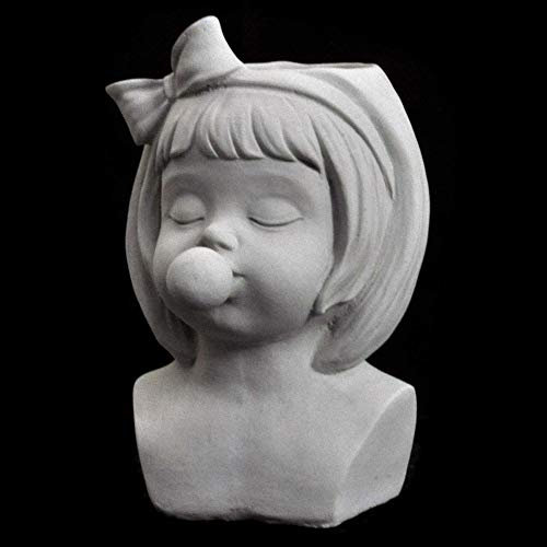 Thaiboo Blumengefäß Pflanzgefäß Mädchenkopf Büste Massive Steinfigur Skulptur Übertopf Gartendeko Steinguss wetterbeständig Beton Pflanzschale Dekotopf Pflanzbüste Pflanztrog 24 cm hoch