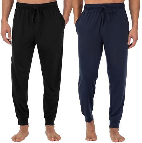Fruit of the Loom Mens Jersey Knit Jogger Sleep Pant (1 and 2 Packs) Pajama Bottom, Black/Navy, M UK