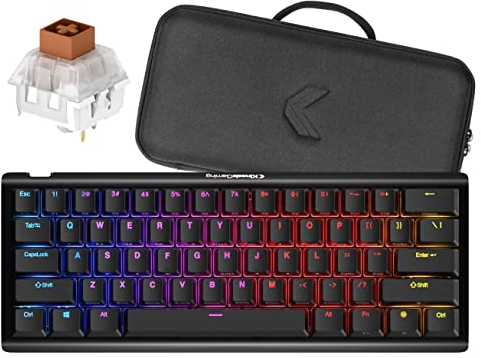 KINESIS Gaming TKO Mechanical Keyboard | Tactile Brown Switches | 60% Layout | Split Spacebar | Hotswap | PBT Keycaps | Aluminum Body | SF Shock Limited Edition Travel Case