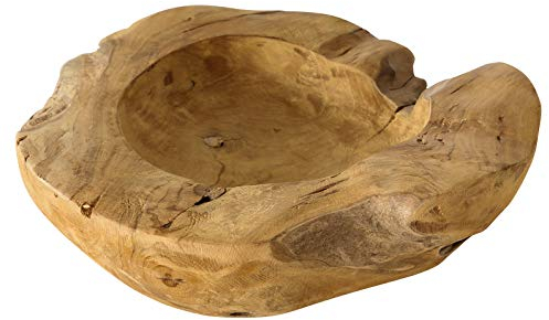 WHOLE HOUSE WORLDS Rustikale Dickes Teakholzschale, handgefertigt, braun, glatt geschliffen, körnig knotig, dekorativ, 30 cm Durchmesser