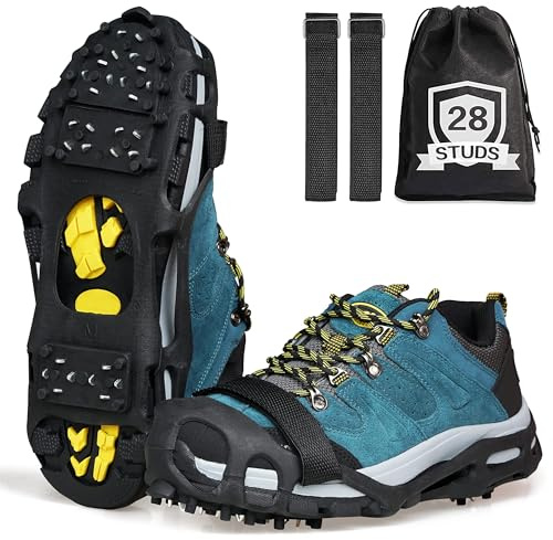 Grödel Steigeisen Schuhspikes Schuhkrallen Schuh Spikes 28 Zacken Grödeln Traktion Eisspikes für Bergschuhe Schuhe EIS Klettern Bergsteigen Angeln Trekking Winter Outdoor