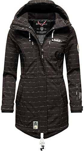 MARIKOO Damen Übergangsjacke Softshellmantel mit Kapuze Zimtzicke | Länge: po-bedeckend | Wärmegrad 2 von 3 – wärmendes Softshell | Mantel mit 7.000 mm Wassersäule, atmungsaktiv