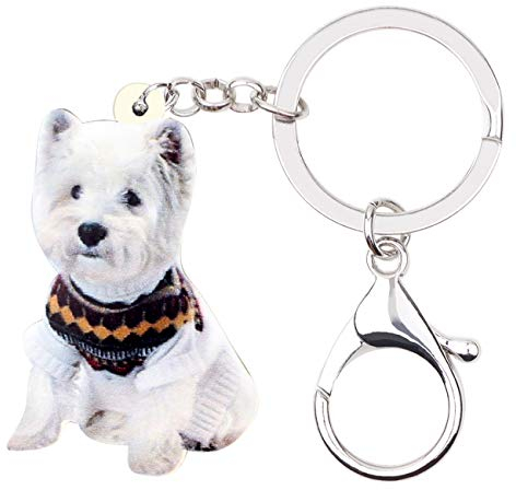 NEWEI Acryl-Hunde-Schlüsselanhänger für Frauen und Mädchen - Süße Hunde-Schlüsselanhänger mit Gifs (Western-Highland-Terrier)
