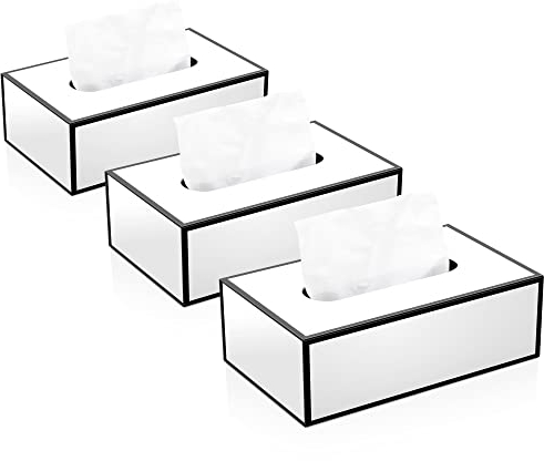 JiaWei 3er Set Taschentuchbox 23,5x12x7,8 cm, Aus 1600 g/m² Extra Stabil Karton, Rechteckig Kosmetiktücher Box Taschentücher Box mit Magnetabdeckung, Matter Oberfläche & Schwarz-Rand Design - Weiß