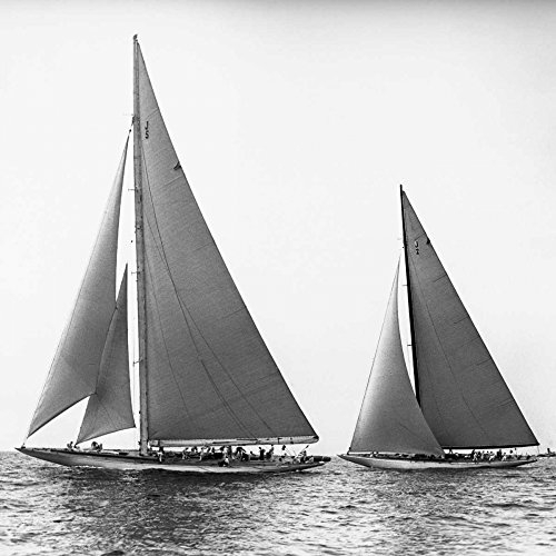 Bild auf gerollter Leinwand, Segelboote im Americas Cup 1934, Levick Edwin, quadratisch, Vintage-Kunstdruck, Segelboote im Americas Cup 1934, Kunstdruck, 63 x 63 cm
