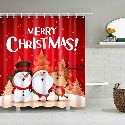 J26 Duschvorhang Weichtsmann Tannenbaum Schneemann Xmas Weihnachtsbaum Vorhang Digitaldruck inkl. Vorhangringe Anti Schimmel Badezimmer Badewanne waschbar (Santa & Snowman, 180 x 200 cm)