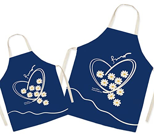 Blaue passende Schürze für Eltern und Kind zum Kochen, Malerei, Gartenarbeit - schöne Muster-Leinen-Eltern- und -Kind-Schürze für die Familienzeit, Mama-Vater-Tochter-Sohn-Küchenschürze