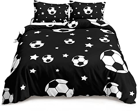 HOSIMA Fußball Bettwäsche 135x200cm für Kinder, Jungen Teenager Sport Bettbezug-Set für Einzelbett, Moderne Bedruckte Bettbezüge mit Reißverschluss und 80x80cm Kissenbezug
