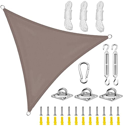 Sonnensegel Dreieck Rechtwinklig 95% Uv Schutz FüR Wasserdicht Kleines Sonnensegel Klein Sonnenschutz Ohne Bohren Garten Balkon Terrasse -Mit Einbausatz (2x2x2m(6.5x6.5x6.5ft),Khaki)