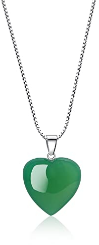 COAI Collana da Donna in Argento Sterling con Ciondolo Cuore in Agata Verde
