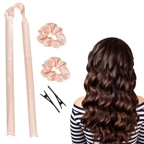 New Heatless Curls Band,Silk Hair Curler Ribbon,Rutschfest Heatless Lockenwickler mit Haarnadel,Wave Formers über Nacht,Locken Ohne Hitze Band für Lange Haare| Scrunchies (rosa)
