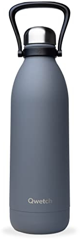 QWETCH - Isothermische Flasche - Titan Granite Grau 1,5L - 48h kalt & 16h heiß - BPA frei, wasserdicht - Edelstahlflasche mit Tragegriff