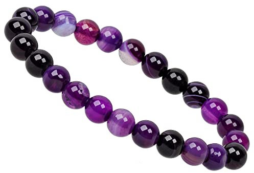 ELEDORO Handgefertigtes Edelstein Perlen Stretch Armband - Echte Steine 8mm (Achat Lila)