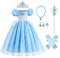Enfant Fille Robe Princesse Cendrillon Tenues Carnaval Halloween Noël Anniversaire Fête Jouer Un rôle Gants Baguette Magique Accessoires Bleu clair-15 5-6 Ans