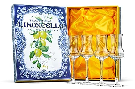Lot de 4 verres à spiritueux en cristal pour limoncello | Verres à spiritueux à long pied de 93,6 g pour siroter de la liqueur aromatique, après le dîner, apéritif, digestif | Verres à pied élégants