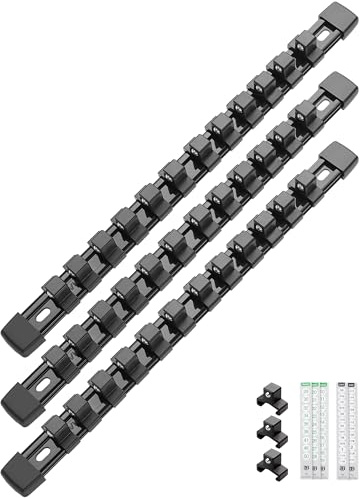 ALOANES 3PC ABS Socket Organizer, Socket Rails Fit 1/2 inch Drive | Heavy Duty Socket Holders Hold up 36 Sockets for Toolbox Drawer Garage(Black)