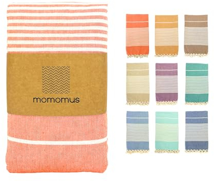 MOMOMUS Fouta Playa XXL, con Flecos y 100% Algodón – Ideal como Toalla de Playa Grande Antiarena, Manta de Picnic sin Arena, Pareo Gigante o Alfombra de Piscina – Salmón, 210x240 cm