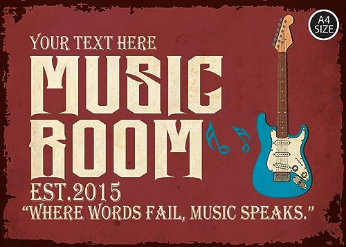 ELITEPRINT Personalised Music Room Sign Instrument Gift Wall Art Decor Metal Plaque - Wall Art Decorations (A4 (29.7cm x 21cm)) 0016-B