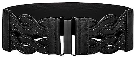 GRACE KARIN Damen Elastischer Vintage Gürtel Dehnbar Retro Breite Taille Cinch Gürtel, Schwarz-Niete, XXL