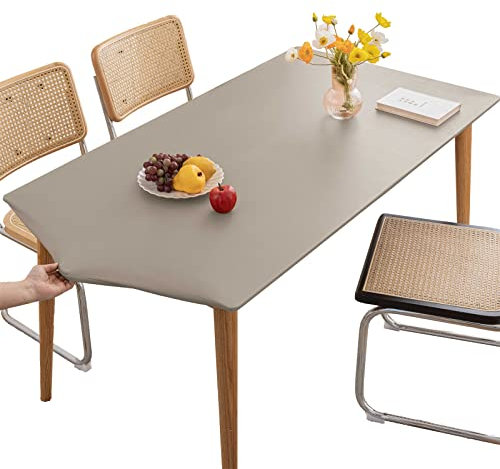 Tischdecke Rechteckige Outdoor Tischdecken Leder,Fleckschutz Abwaschbar Tischtuch,Elastische Angepasste Abwischbare Wasserabweisend Tischwäsche für Esszimmer, Garten, Party, Gray||6FT 183x75CM