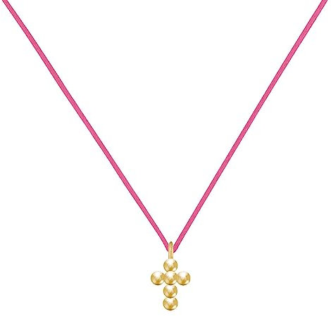LES POULETTES BIJOUX - Collar Eslabones Chapado en Oro Pequeña Cruz de Cuentas - Fucsia