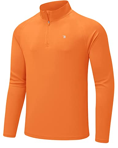 donhobo Herren Funktionsshirt Langarm T-Shirts Atmungsaktiv Sport Shirt Schnelltrocknend Sonnenschutz mit 1/4 Reißverschluss für Surf Laufen Angeln, Orange, XL