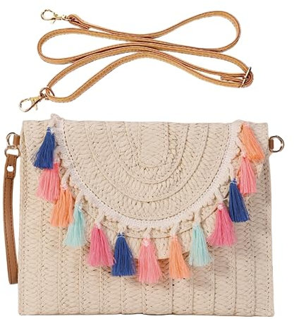 HINGTAT Bolso de mano de paja, bolso cruzado de paja, bolsas de playa de verano para mujer, bolsa de sobre tejida de paja, bolsas de fiesta para fiesta de noche, 15-Muti