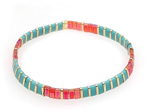 Townshine - Miyuki Armband mit japanischen Perlen in Fliesenform im Boho-Stil für Damen und Mädchen, Kristall, Kristall